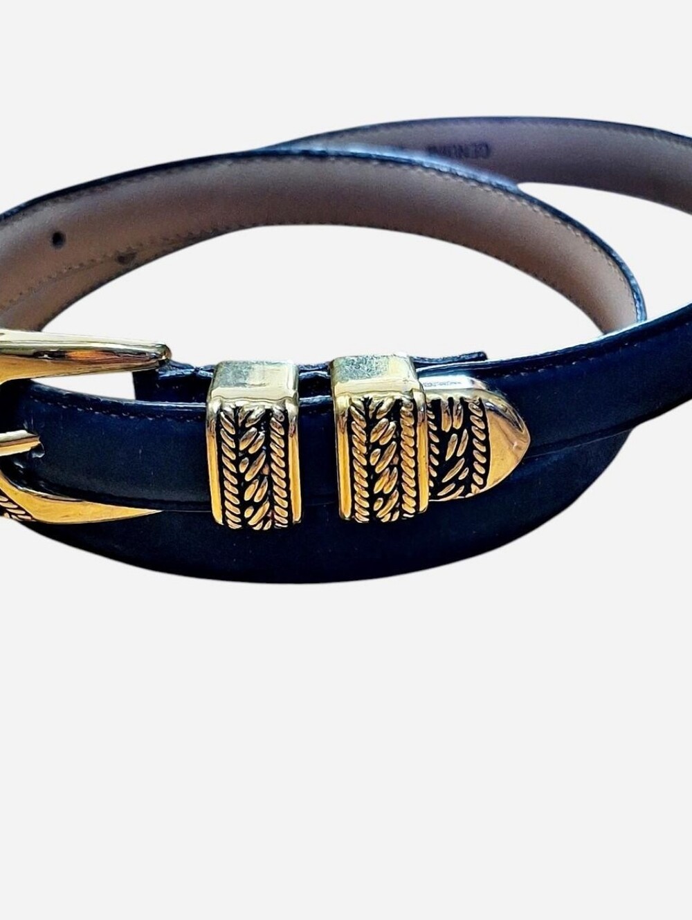 Captiva size large 36" black leather belt gold hardwear Equestrian Western Vtg